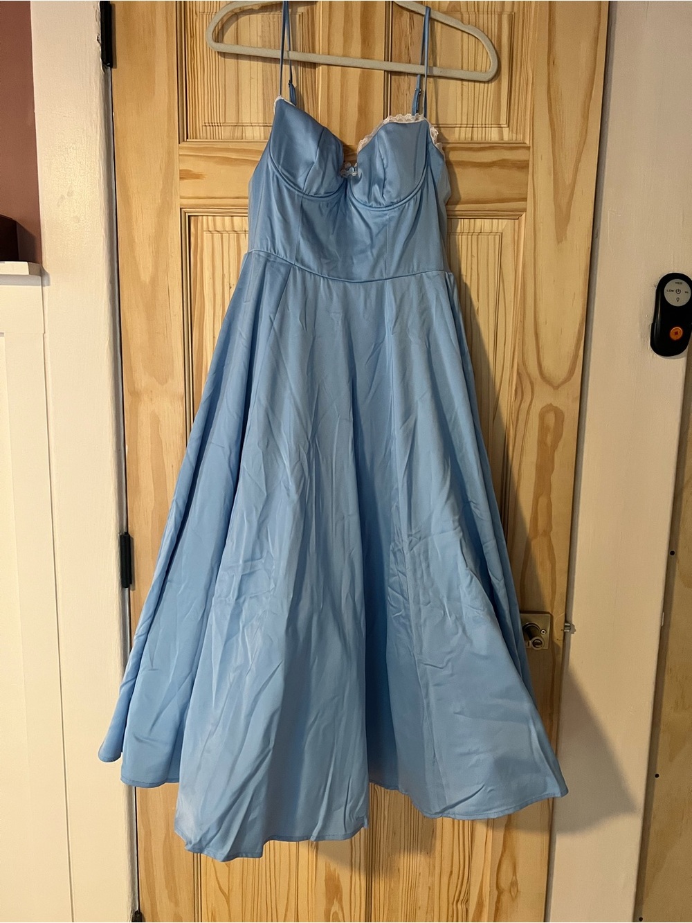 Light Blue Fit-and-Flare Satin Dress